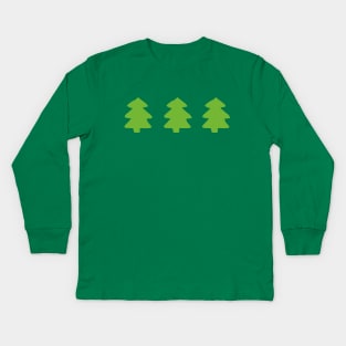 Green Christmas Trees Pattern Kids Long Sleeve T-Shirt